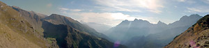 Panoramica dal passo della Marogella verso la Valcorte e la Valcanale
