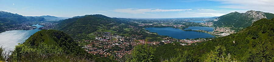 Panoramica dal sentiero 305 delle creste al Secondo Corno (791 m.) verso laghi e pianura 
