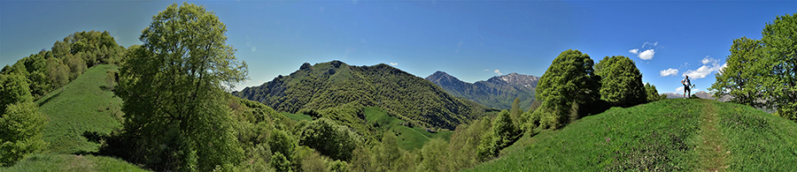 Dal colletto di Redondello a dx (1400 m) con Due Mani (1656 m) al centro saliamo alla Cima di Muschiada (1458 m) a sx