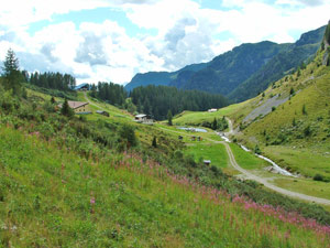 Vista da monte verso il Rif. Terre Rosse 