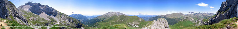 A 360° dalla Bocchetta di Corna Piana verso il Mandrone, l'Arera, la conca di Oltre il Colle,...
