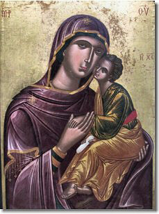 Grande icona : VERGINE CON BAMBINO (ODIGITRIA), del XV° sec., scuola Veneto-Cretese