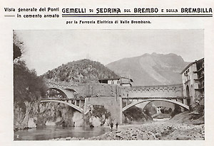 Ponti gemelli in cemento armato sul Brembo e sulla Brembilla a Sedrina