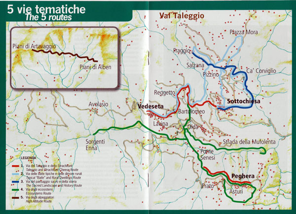 La pagina centrale con le 5 vie tematiche della Val Taleggio