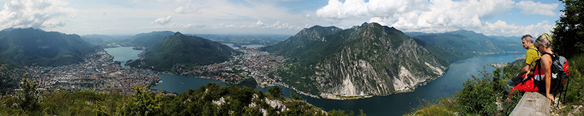 Dal balcone panoramico, vista ad ampio raggio su Lecco, i suoi laghi e monti
