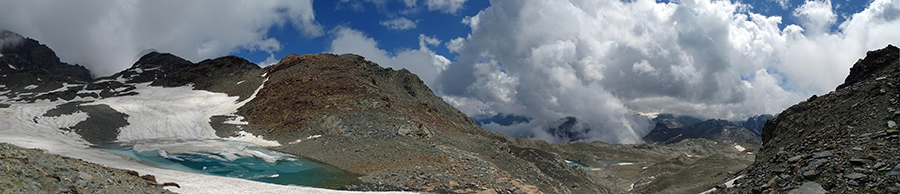 Alla sella Tra Cima Fontana e Piz Varuna con un bel lago glaciale (2909 m) e altri due più in basso a oltre quora 2800