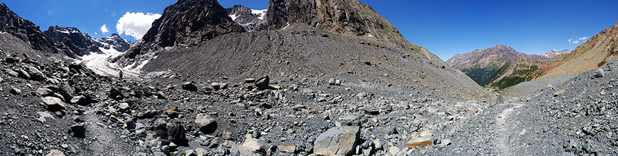 Alla fronte del ghiacciaio del Ventina