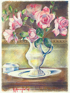 Rose del giardino di casa - disegno a pastello di Renato Amaglio