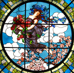 La Primavera, splendida vetrata del Beltrami nel Salone delle Feste - foto Piero Gritti