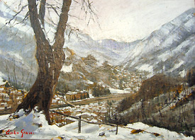 San Pellegrino con la neve in un quadro di Emilio Grassi 