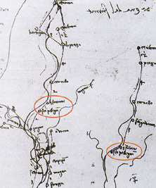 Fontan, nella mappa di Leonardo da Vinci